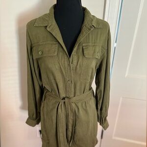 Linen Olive Green Belted Romper